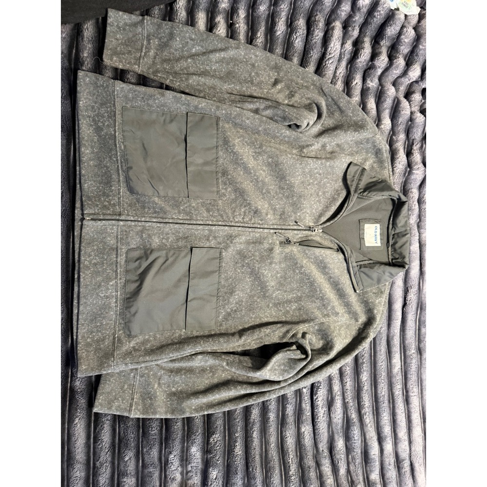 Old Navy Mens Gray Fleece Full Zip Jacket Mock Neck Chest Pocket Size L